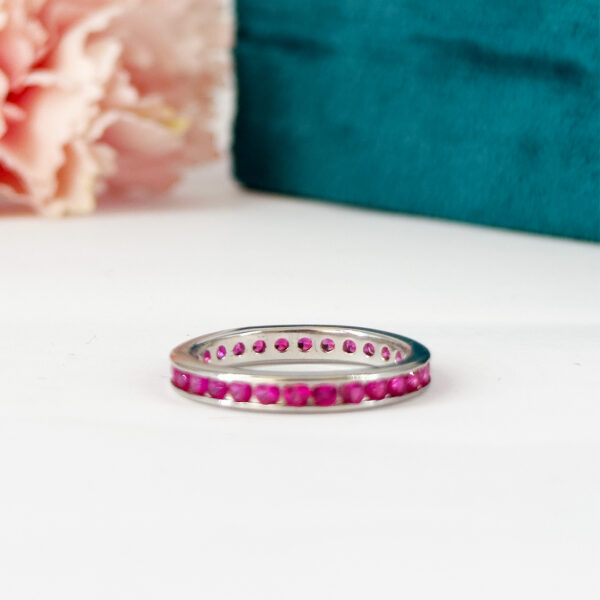 Radiant Ruby Silver Eternity Band
