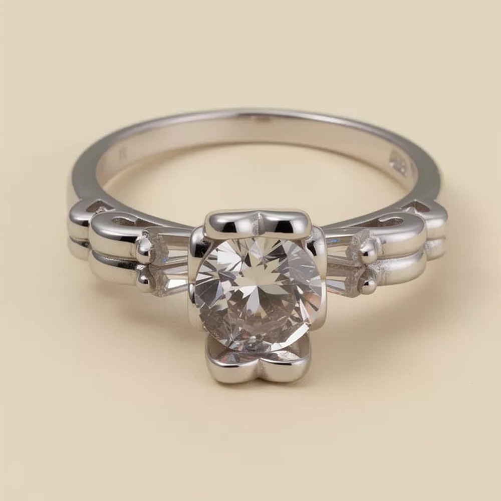 1 Scalloped Solitaire Silver Ring - Image 1