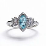 Aqua Marquis Halo CZ Silver Ring - Image 2