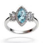 Aqua Marquis Halo CZ Silver Ring - Image 3