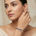 Midnight Blue Leaf CZ Silver Kada
