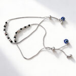 Evil Eye Black Bead Silver Bracelet - Image 2