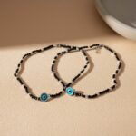 Evil Eye Black Bead Silver Anklet (Pair) - Image 2