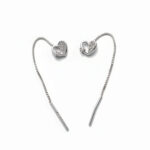 Floating Heart CZ Silver Thread Earrings - Image 2