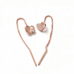 Rosé Heart CZ Silver Thread Earrings - Image 2
