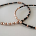 Rose Noir Black Bead Silver Anklet (Pair)