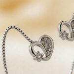 Floating Heart CZ Silver Thread Earrings - Image 3