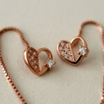 Rosé Heart CZ Silver Thread Earrings - Image 3