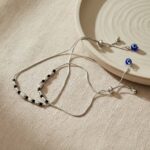Evil Eye Black Bead Silver Bracelet