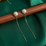 Pearl Bloom Silver Thread Earrings