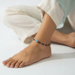 Evil Eye Black Bead Silver Anklet (Pair)