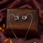 Floating Heart CZ Silver Thread Earrings
