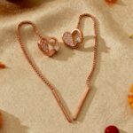 Rosé Heart CZ Silver Thread Earrings - Image 5
