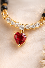 Aarumi Heart Charm Mangalsutra Necklace – 925 Sterling Silver (Gold Finish) - Image 3