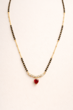 Aarumi Heart Charm Mangalsutra Necklace – 925 Sterling Silver (Gold Finish)