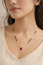 Aarumi Heart Charm Mangalsutra Necklace – 925 Sterling Silver (Gold Finish) - Image 2